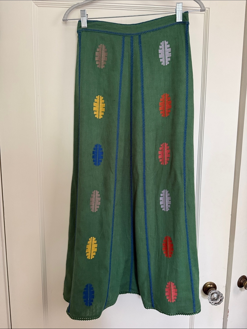 Zara Green Embroidered Boho Maxi Skirt with Colorful Embroidery